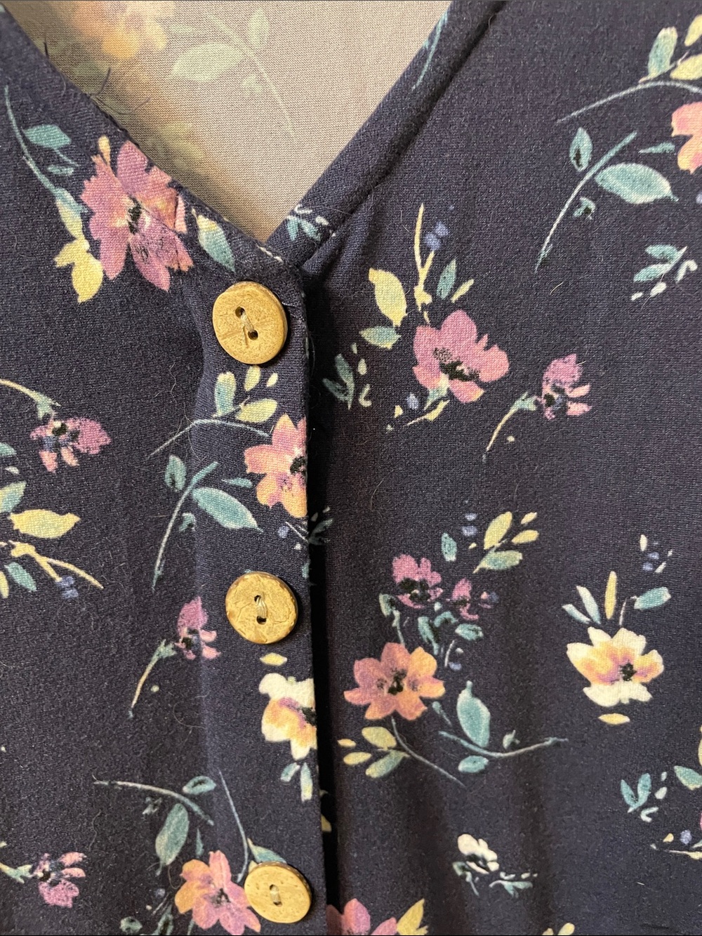 Fortune + Ivy Purple/Navy Floral V-Neck Midi Dress with Button Front - Picture 3 of 8